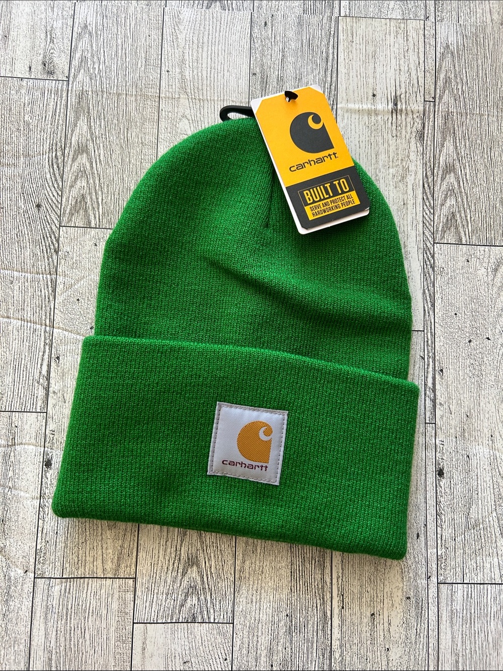 Carhartt Green Cuffed Knit Beanie with Logo Patch